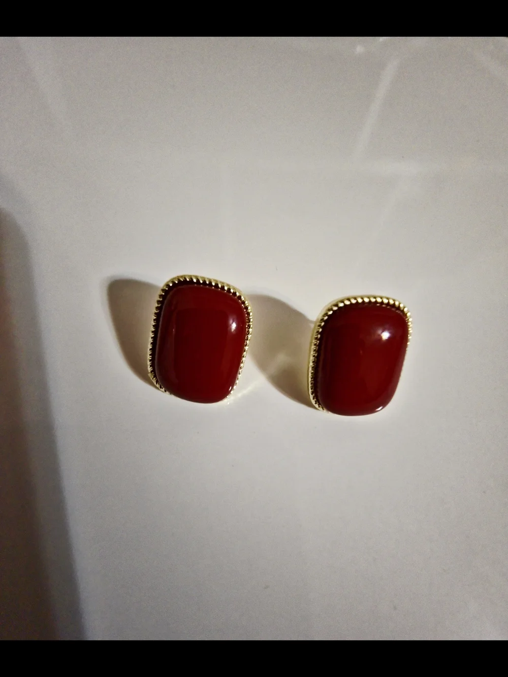 Gold-Trim Red Stone Stud Earrings - Women‎ Jewelry